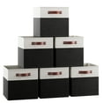thumbnail image 1 of Ornavo Home Foldable Collapsible Storage Box Bins Linen Fabric Shelf Basket Cube Organizer with Leather Handles - Set of 6 - 13 x 13 x 13 - White/Black, 1 of 5