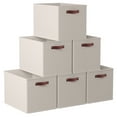 thumbnail image 1 of Ornavo Home Foldable Collapsible Storage Box Bins Linen Fabric Shelf Basket Cube Organizer with Leather Handles - Set of 6 - 13 x 15 x 13 - Beige, 1 of 6