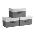 thumbnail image 1 of Ornavo Home Foldable Collapsible XLarge Storage Box Bins Linen Fabric Shelf Basket Cube Organizer with Leather Handles and Lid - Set of 3 - 16.5 x 11.8 x 7.5, 1 of 5