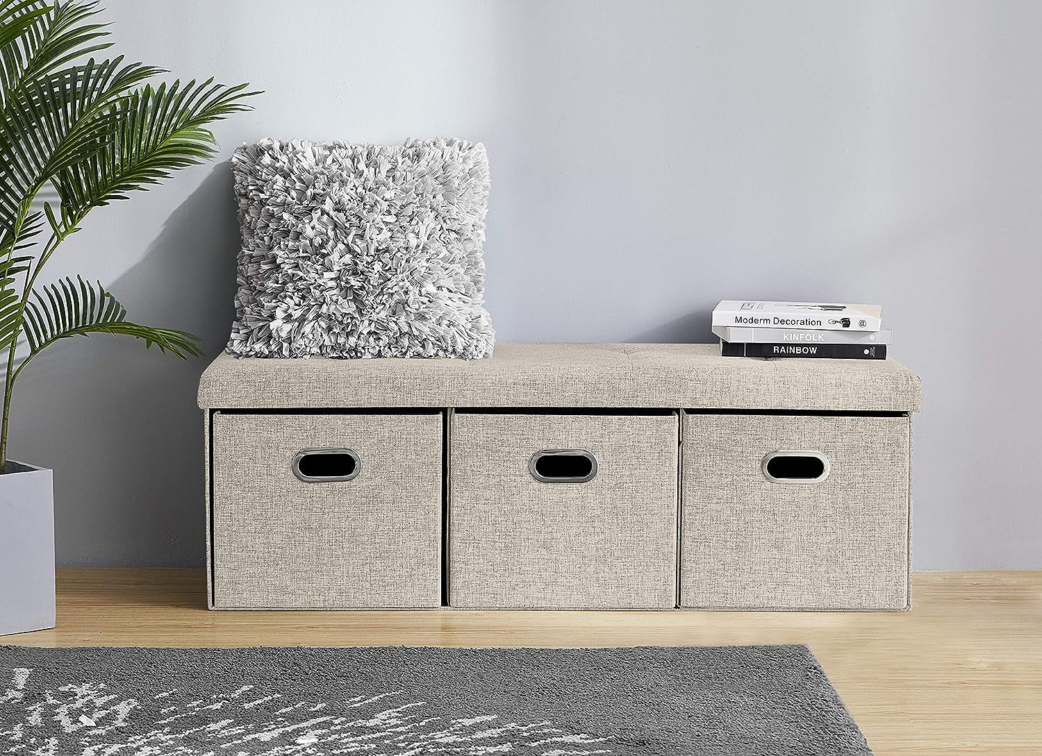 Ornavo Home Foldable Tufted Linen Large Long Bench Storage Ottoman Foot