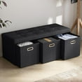 thumbnail image 1 of Ornavo Home Foldable Tufted Linen Large Long Bench Storage Ottoman Foot Rest Stool Seat with 3 Drawer Cubes - 15" x 40" x 15" Black, 1 of 14