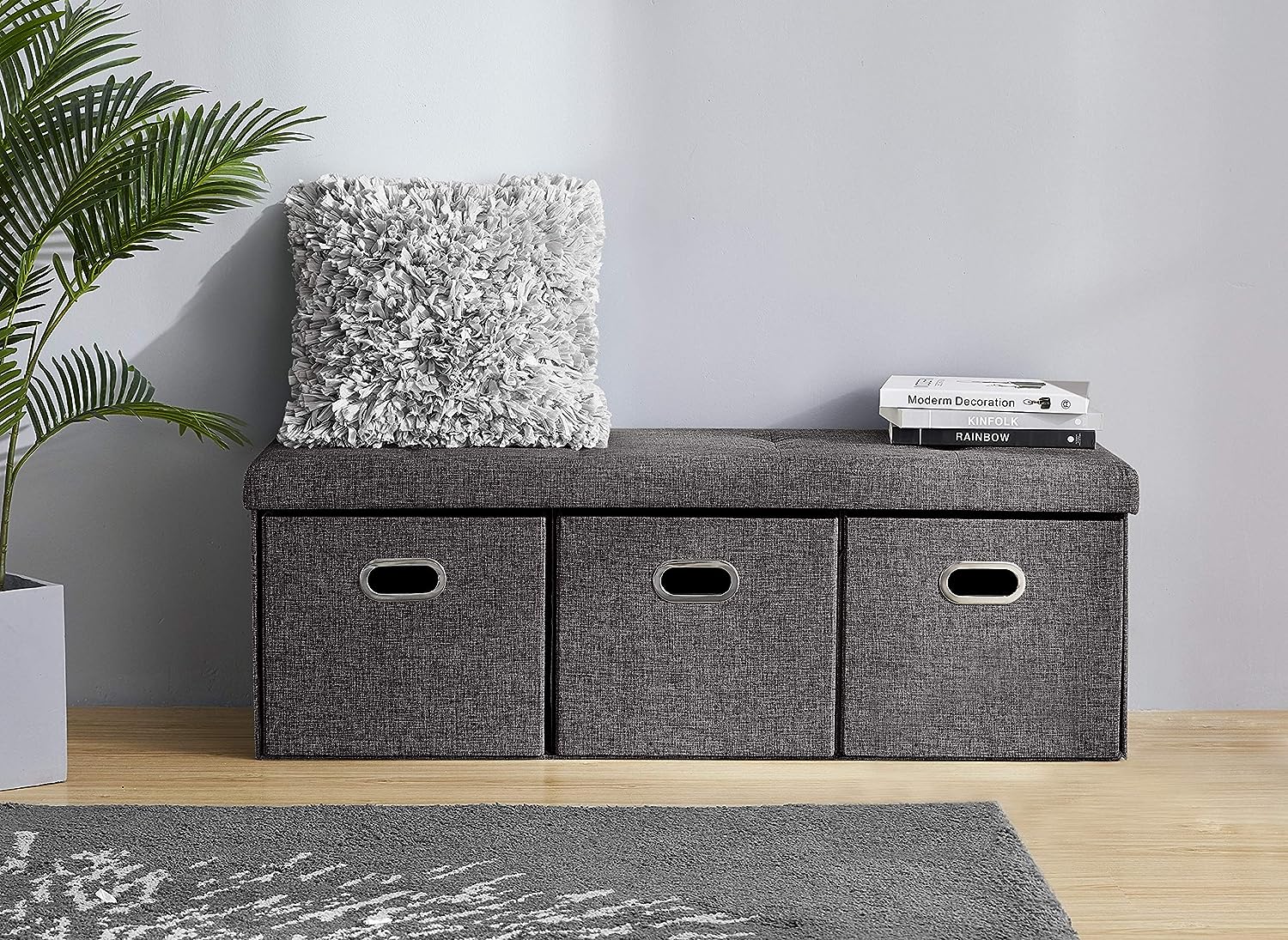 Ornavo Home Foldable Tufted Linen Large Long Bench Storage Ottoman Foot