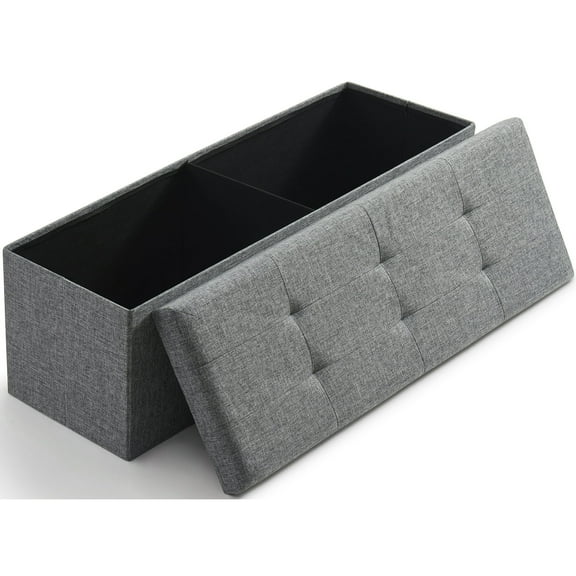 Ornavo Home Foldable Tufted Linen Large Storage Ottoman Bench Foot Rest Stool/Seat - 15" x 43" x 15"