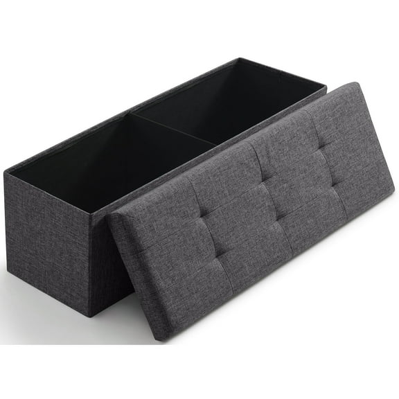 Ornavo Home Foldable Tufted Linen Large Storage Ottoman Bench Foot Rest Stool/Seat - 15" x 43" x 15"