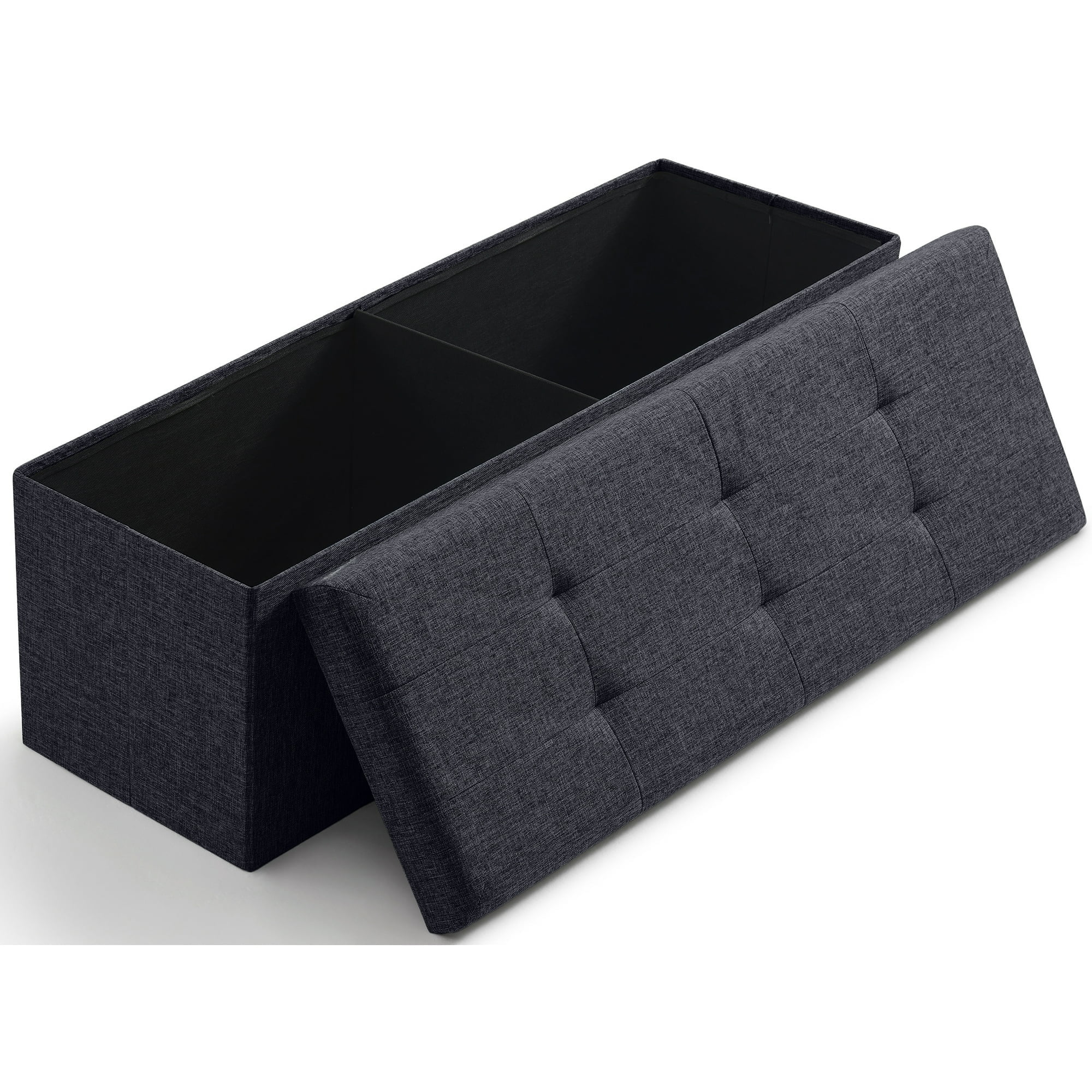 Ornavo Home Foldable Tufted Linen Large Storage Ottoman Bench Foot Rest Stool/Seat - 15" x 43" x 15"
