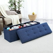 Ornavo Home Foldable Tufted Linen Large Storage Ottoman Bench Foot Rest Stool/Seat - 15" x 45" x 15"