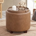 thumbnail image 1 of Ornavo Home Round Storage Ottoman with Reversible Lid, 17in Faux Leather Mocha Stool, 1 of 7