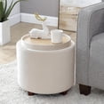 thumbnail image 1 of Ornavo Home Lawrence Round Storage Ottoman with Lift Off Lid and Tray Lid Coffee Table, Ottoman with Storage for Living Room, Bedroom and Office, Velvet Cream, 1 of 7