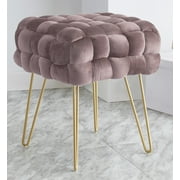 Ornavo Home Mirage Square Woven Velvet Ottoman with Gold Metal Legs
