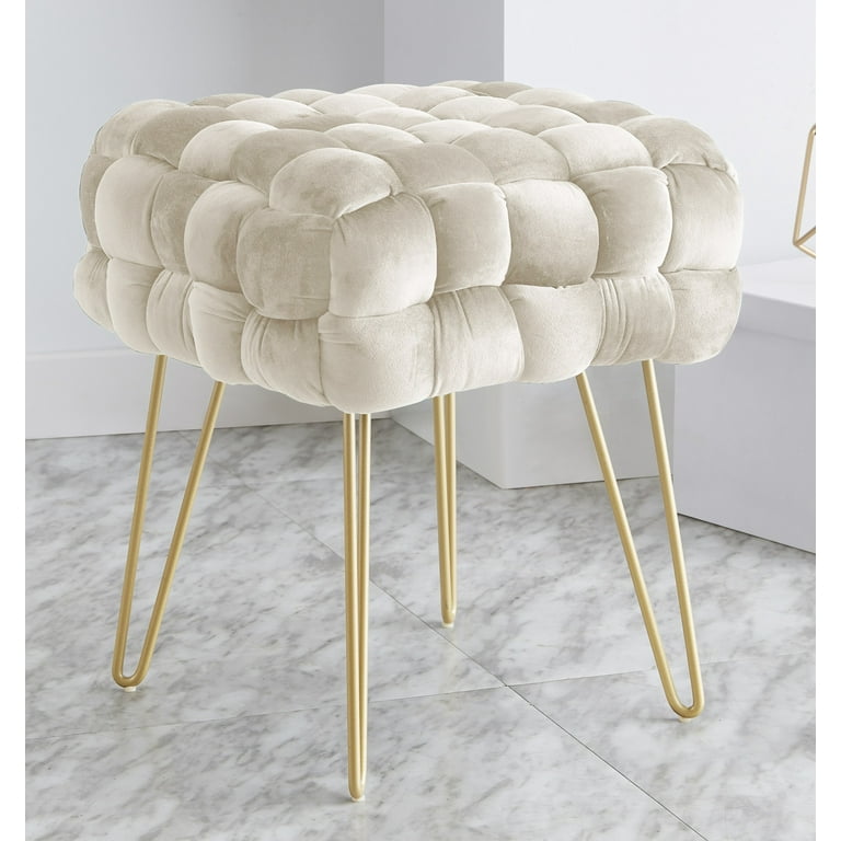 Ornavo Home Mirage Square Woven Velvet Ottoman with Gold Metal Legs Walmart