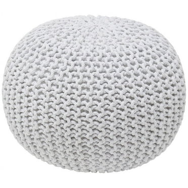 Ornavo Home Pouf Ottoman Foot Rest - 100% Cotton Pouffe - Hand Knitted Cable Braid Cord - Boho Round Stuffed Ottoman for Living Room, Bedroom