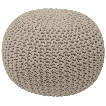 Ornavo Home Pouf Ottoman Foot Rest - 100% Cotton Pouffe - Hand Knitted Cable Braid Cord - Boho Round Stuffed Ottoman for Living Room, Bedroom