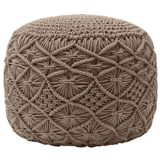 Ornavo Home Pouf Ottoman Foot Rest - 100% Cotton Pouffe - Hand Knitted Macrame Braid - Boho Round Stuffed Ottoman for Living Room, Bedroom