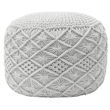 Ornavo Home Pouf Ottoman Foot Rest - 100% Cotton Pouffe - Hand Knitted Macrame Braid - Boho Round Stuffed Ottoman for Living Room, Bedroom