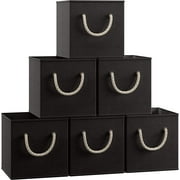 Ornavo Home Storage Box Foldable Linen Shelf Basket Organizer with Rope Handles 6-Pack - 13" x 13" - White/Black