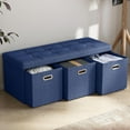 thumbnail image 1 of Ornavo Home Storage Ottoman with 3 Drawers, 40 Inches Long Foldable Tufted Linen Large Bench Ottoman with Storage, Foot Rest Stool Seat, for Living Room, Bedroom, Entryway, Navy Blue, 1 of 14