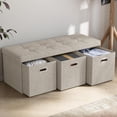 thumbnail image 1 of Ornavo Home Storage Ottoman with 3 Drawers, 40 Inches Long Foldable Tufted Linen Large Bench Ottoman with Storage, Foot Rest Stool Seat, for Living Room, Bedroom, Entryway, Beige, 1 of 7