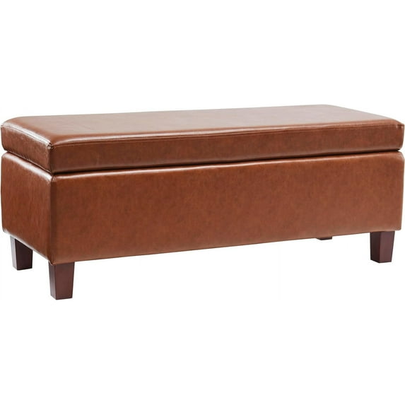 Ornavo Home Storage Ottoman Bench Upholstered Rectangle Storage Ottoman with Hinge Lid for Entryway, Bedroom, Living Room, Faux Leather Mocha