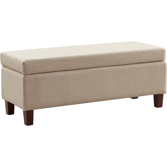 Ornavo Home Storage Ottoman Bench Upholstered Rectangle Storage Ottoman with Hinge Lid for Entryway, Bedroom, Living Room, Linen Beige