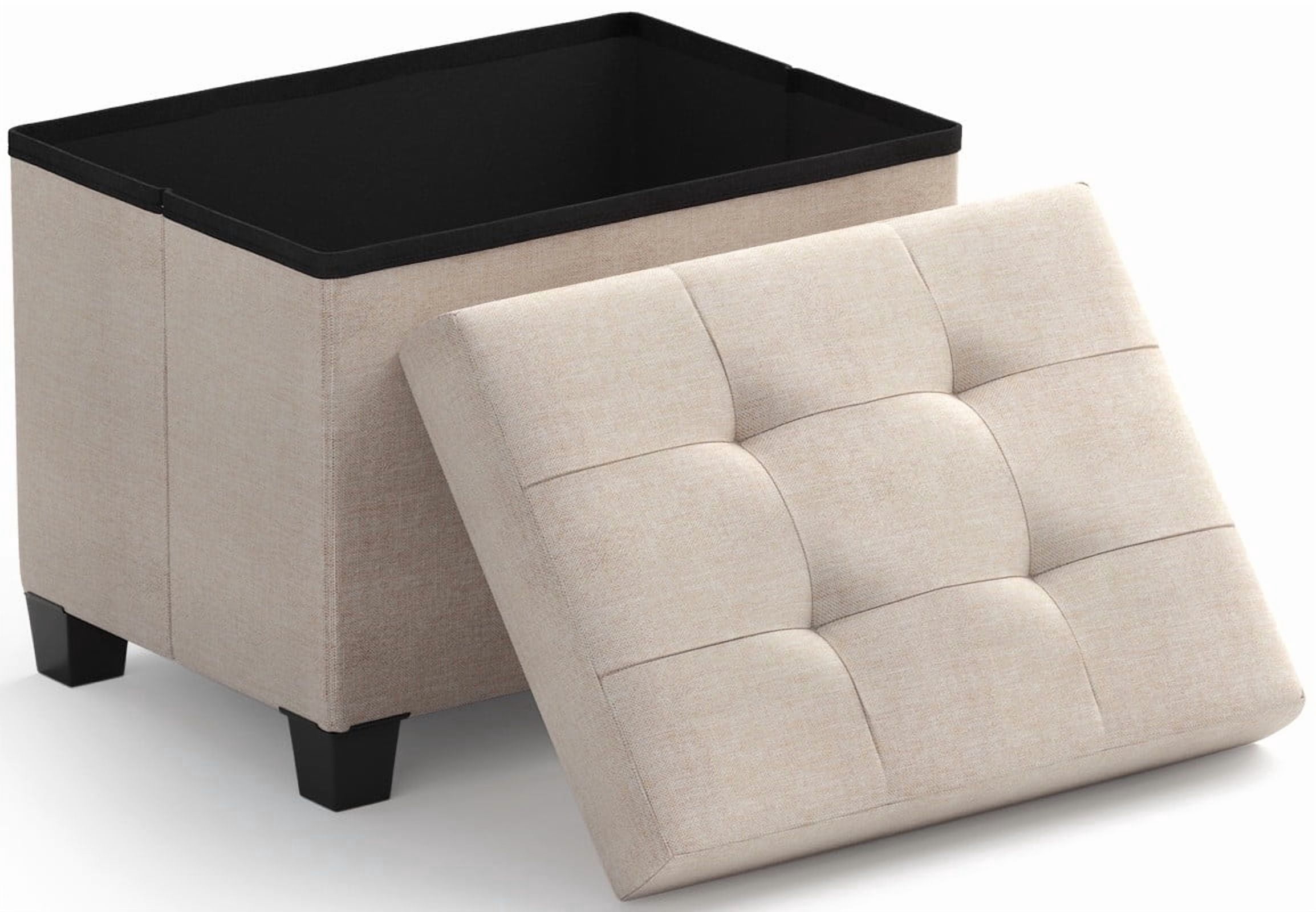 Ornavo Home Storage Ottoman Small Rectangle Ottoman with Legs, Foot Rest Stool Seat, Load up to 600 LB, for Living Room, Bedroom, Home Office, Dorm - 12 x 16 x 12, Beige