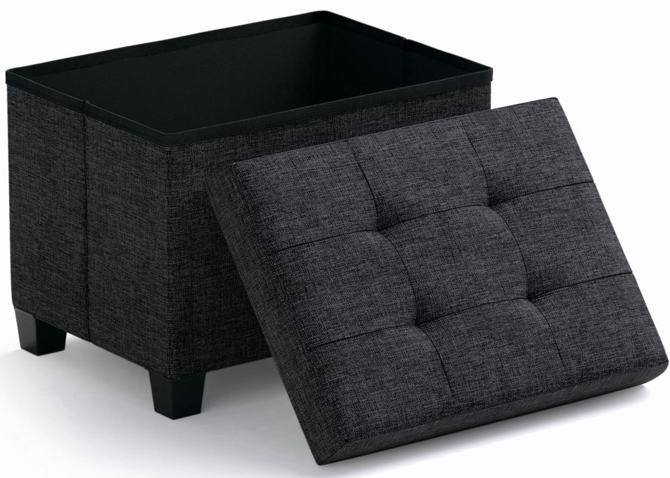 Ornavo Home Storage Ottoman Small Rectangle Ottoman with Legs, Foot Rest Stool Seat, Load up to 600 LB, for Living Room, Bedroom, Home Office, Dorm - 12 x 16 x 12, Black