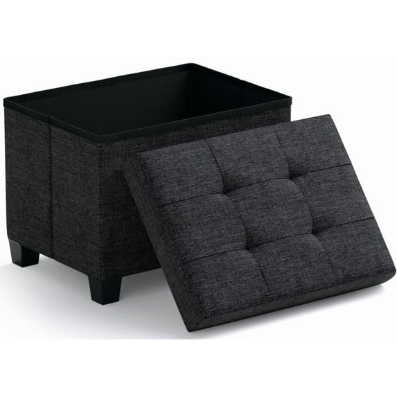 Ornavo Home Storage Ottoman Small Rectangle Ottoman with Legs, Foot Rest Stool Seat, Load up to 600 LB, for Living Room, Bedroom, Home Office, Dorm - 12 x 16 x 12, Black