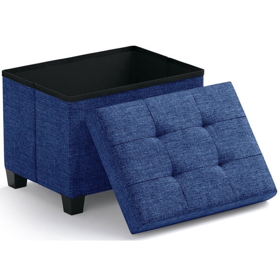 Ornavo Home Storage Ottoman Small Rectangle Ottoman with Legs, Foot Rest Stool Seat, Load up to 600 LB, for Living Room, Bedroom, Home Office, Dorm - 12 x 16 x 12, Navy Blue