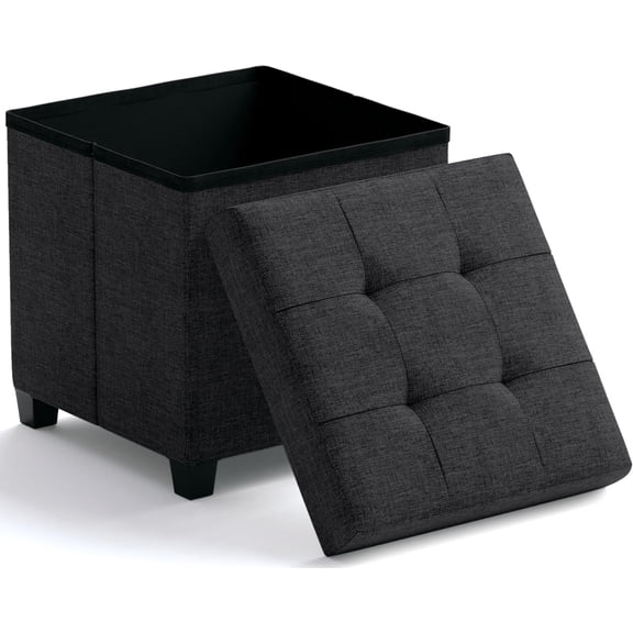 Ornavo Home Storage Ottoman with Legs, Square Cube Foot Rest Stool Seat, for Living Room, Bedroom, Home Office, Dorm - 15 x 15 x 15, Black