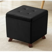 Ornavo Home Velvet Tufted Square Storage Ottoman with Lift Off Lid, Ottoman with Storage for Living Room, Bedroom and Office, Black