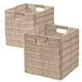 thumbnail image 1 of Ornavo Home Wicker Storage Cubes Bin, 13 x 13 Inch Storage Cubes Shelf Basket Collapsible Natural Hand Woven Paper Kallax Storage Cube Bin with Handles - Set of 2, Beige, 1 of 7