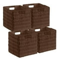 thumbnail image 1 of Ornavo Home Wicker Storage Cubes Bin, 9 Inch Storage Shelf Basket Collapsible Natural Hand Woven Paper Storage Cube Bin with Handles - Set of 4, Brown, 1 of 7