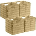 thumbnail image 1 of Ornavo Home Wicker Storage Cubes Bin, 9 Inch Storage Shelf Basket Collapsible Natural Hand Woven Paper Storage Cube Bin with Handles - Set of 4, Natural Brown, 1 of 7