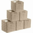 thumbnail image 1 of Ornavo Home Wicker Storage Cubes Bin, 9 Inch Storage Shelf Basket Collapsible Natural Hand Woven Paper Storage Cube Bin with Handles - Set of 6, Beige, 1 of 7