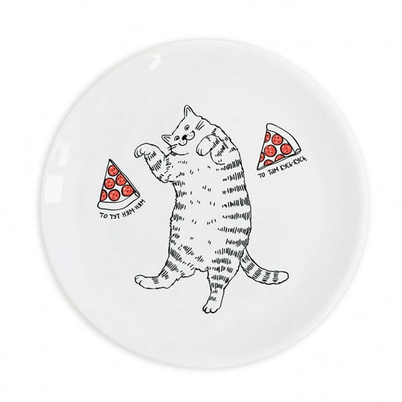 Orner Serving Plate Cat with Pizza Ceramic Plate Dinnerware Ceramics Salad Plate 9.8-inch