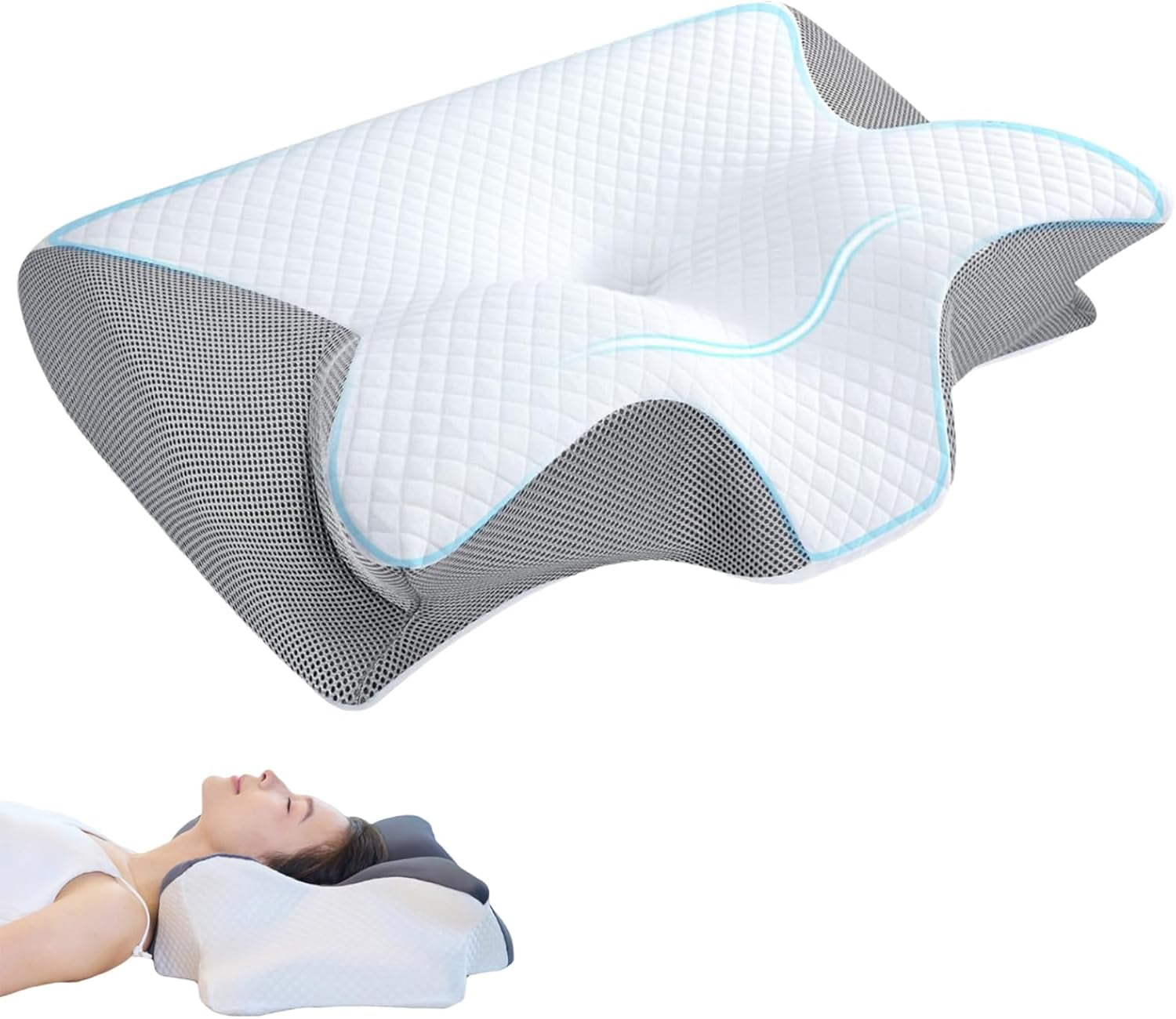 Ornexis Migraine Pillow, Ornexis Cervical Migraine Neck Pillow, Ergonomic Contour Support Pillow with Adaptive Foam for Stays Supportive, During The Night