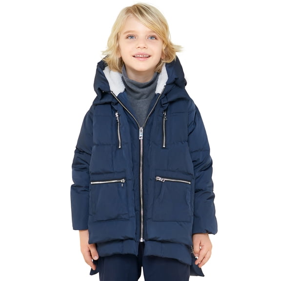 Orolay Children Hooded Puffer Jacket Mid length, Male Navy 4-5Y