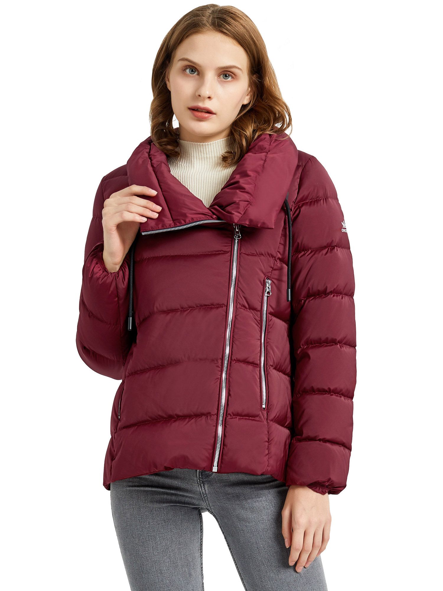 Orolay Hooded Down Jacket Women Winter Stand Collar Oblique Placket Puffer Coat - image 1 of 5