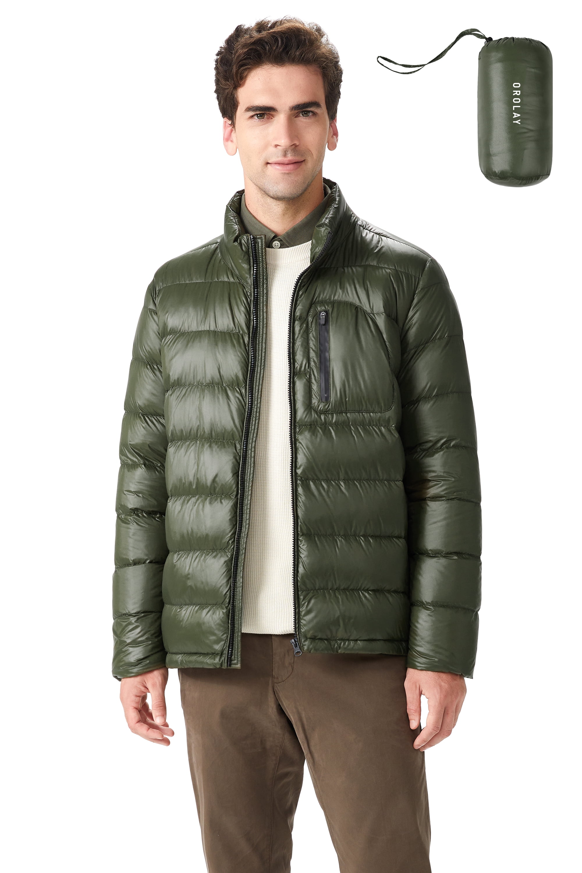 Orolay Men's Lightweight Down Jacket Quilted Packable Winter Coat with  Stand Collar - Walmart.com