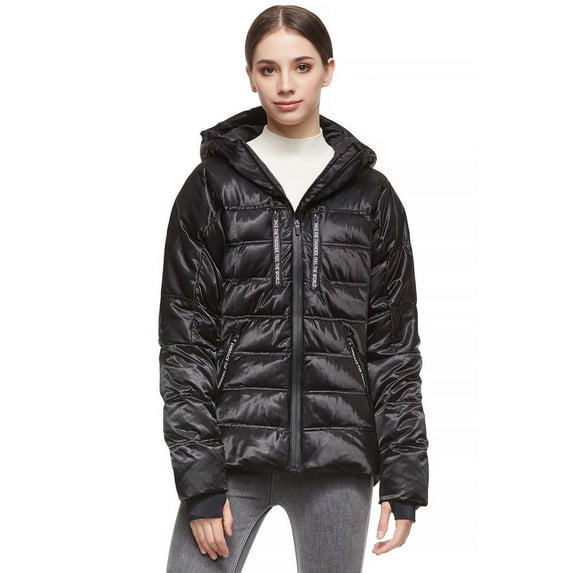 Orolay Women Warm Down Jacket with Hood Unique Quilting Coat Black L