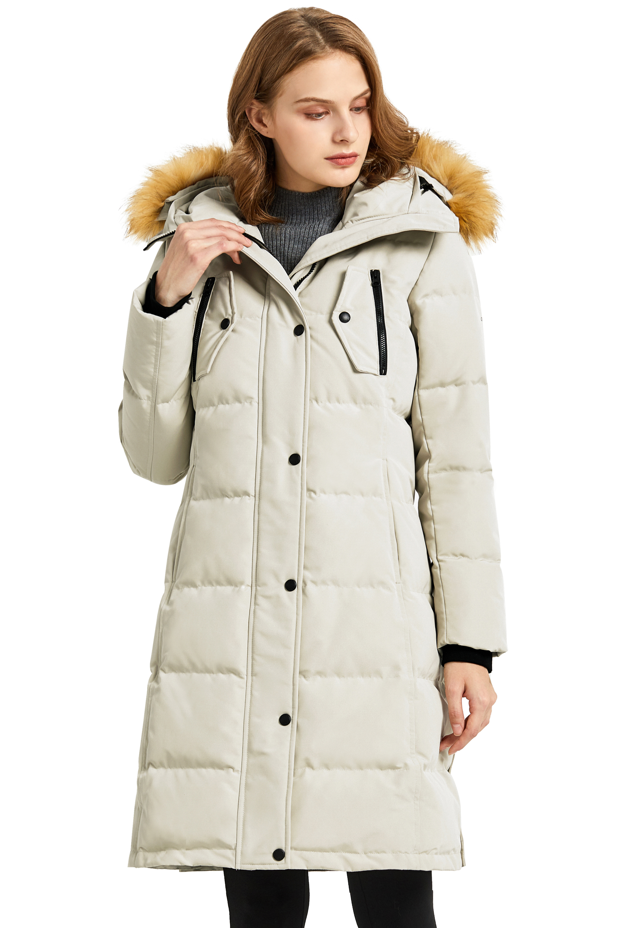 Orolay Women's Down Jacket Winter Long Coat Windproof Puffer Jacket with Fur Hood - image 1 of 5