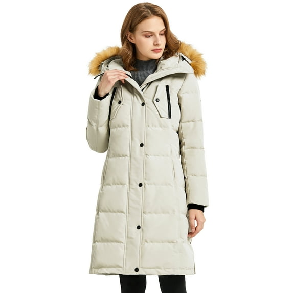 Orolay Women's Down Jacket Winter Long Coat Windproof Puffer Jacket with Fur Hood