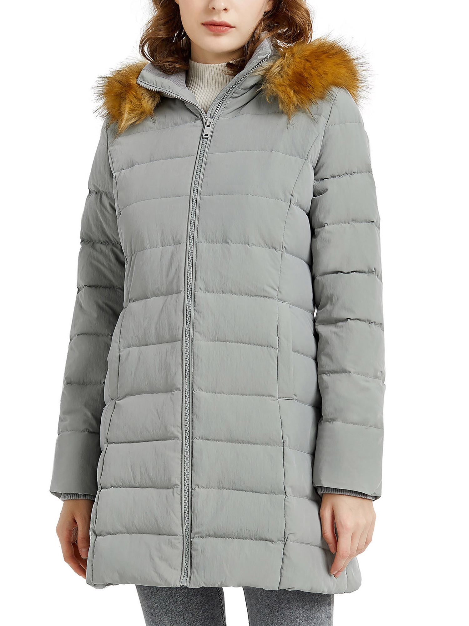 Orolay Women's Lightweight Quilted Down Jackets Water Resistant Slim Winter Coat Grey L - image 1 of 5