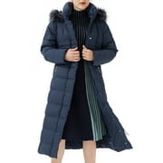 Orolay Women's Maxi Down Jacket Winter Jacket Casual Down Coat Long Length Down Coat Navy L