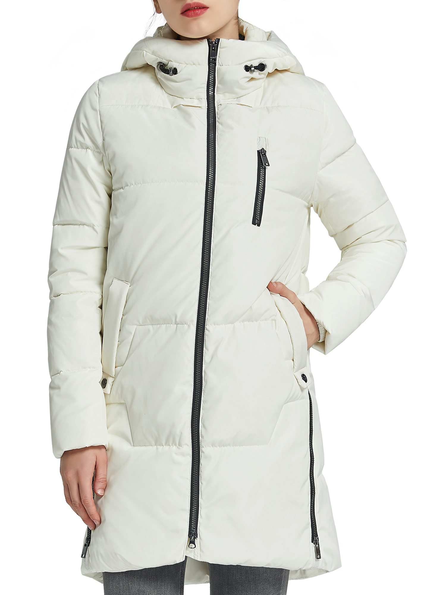 Orolay Women's Quilted Down Jacket Winter Down Coat Parka Coat with Hood Mid Lrngth Down Parka White XS - image 1 of 5