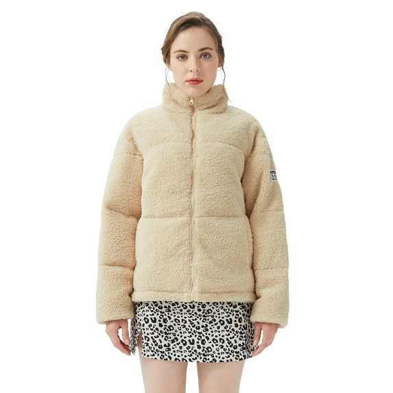 Orolay Women's Short Stand Collar Fuzzy Coat