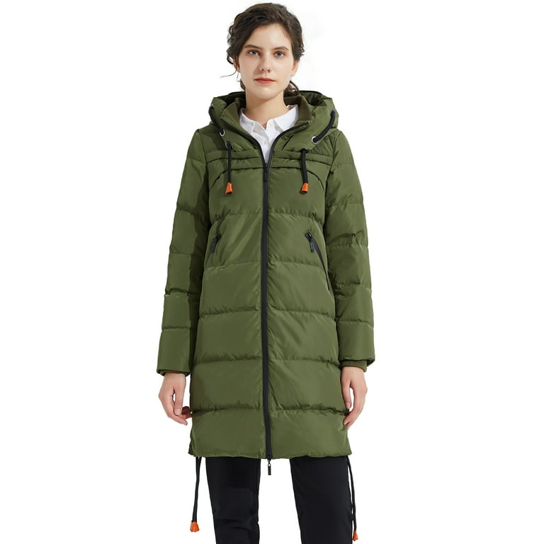 Orolay Women s Thickened Down Jacket Contrast Color Drawstring Down Coat Hooded Parka