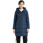 Orolay Women's Thickened Down Jacket Contrast Color Drawstring Down Coat Hooded Parka
