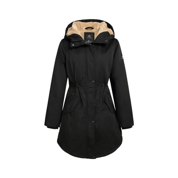 Orolay Women's Winter Parka Fleece Parka Warm Winter Coat Hoodie Jacket Mid length Winter Jacket Black 2XL