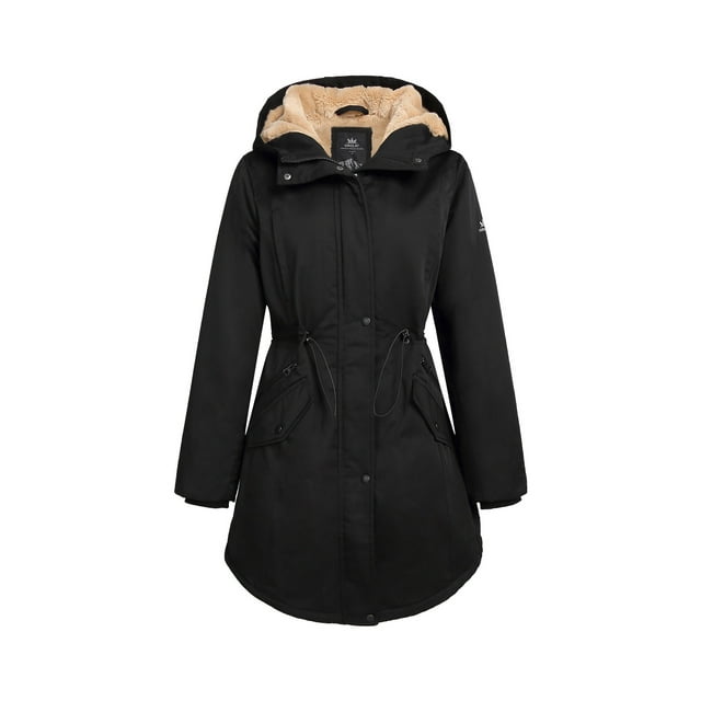 Orolay Women's Winter Parka Fleece Parka Warm Winter Coat Hoodie Jacket Mid length Winter Jacket Black M