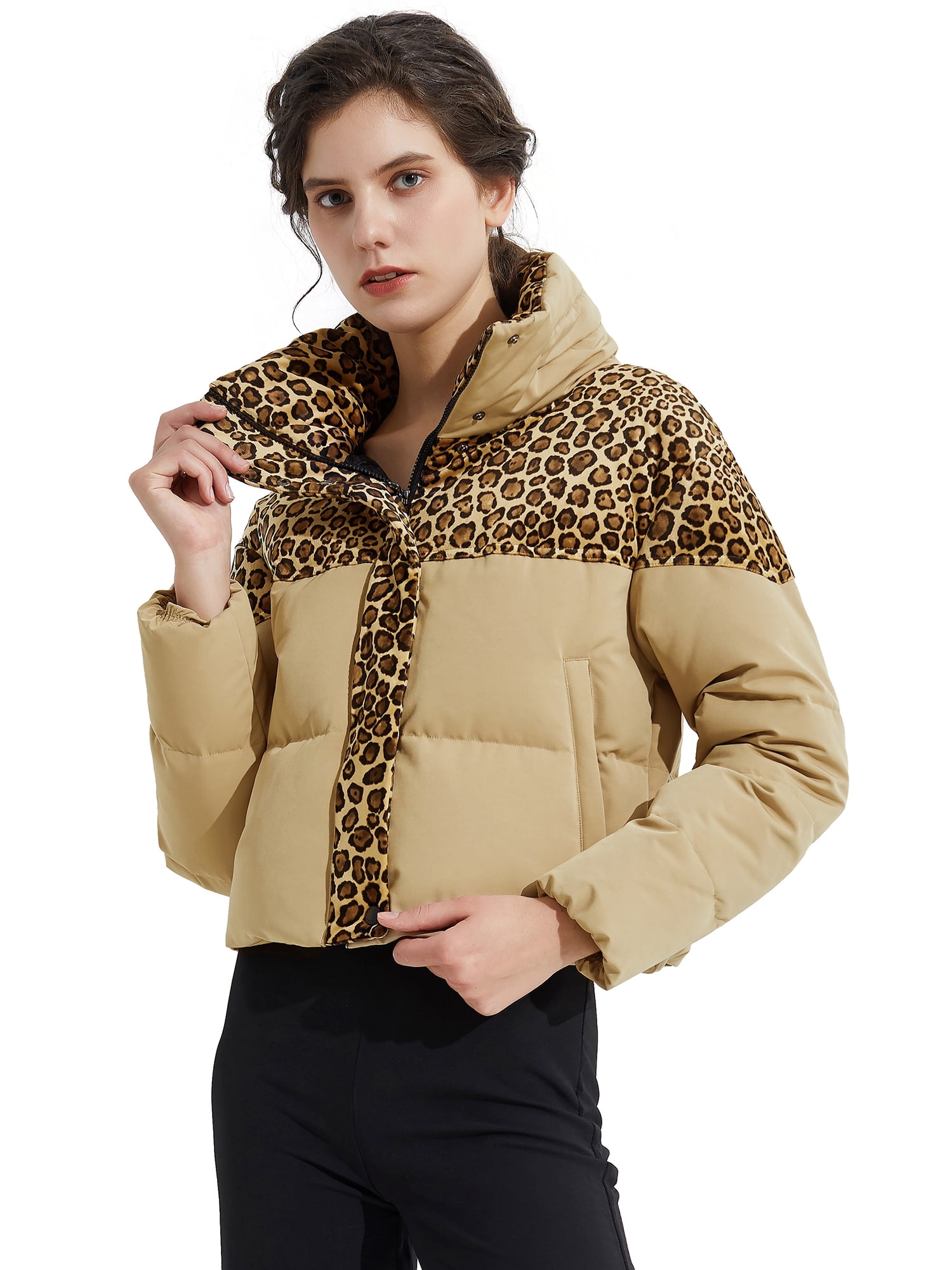 Orolay Women's Winter Windproof Waterproof Leopard-Print Puffer